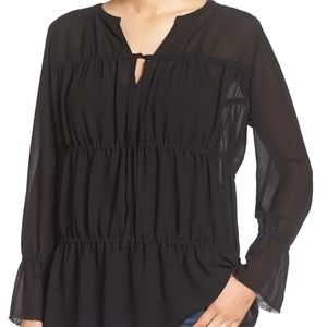 HINGE Ruched Panel Peasant Top Blouse Size Small